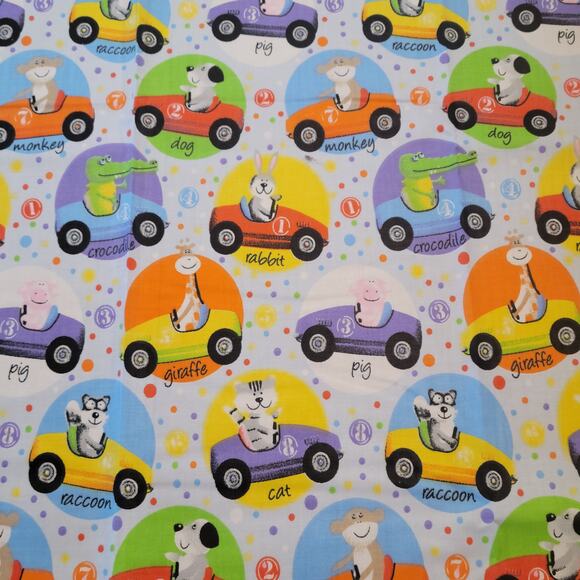 Cotton Fabric Animal Cars Race Print 1 Yd x 44" Kids Sewing Hancock Fabrics - Picture 1 of 13